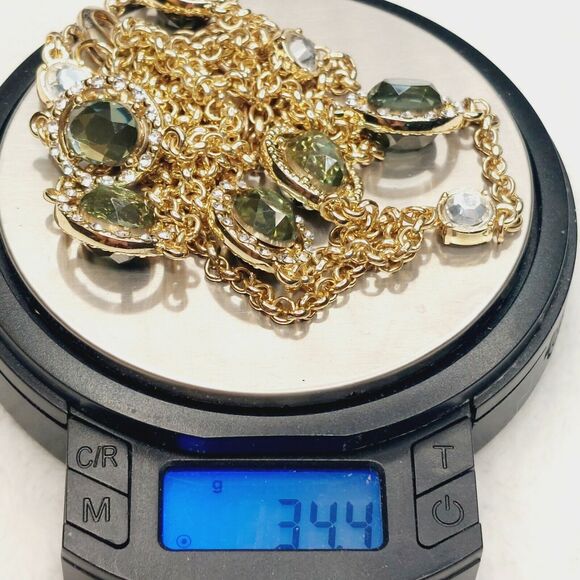 Rhinestone Station Necklace Gold Tone Modern Modest - Picture 8 of 9